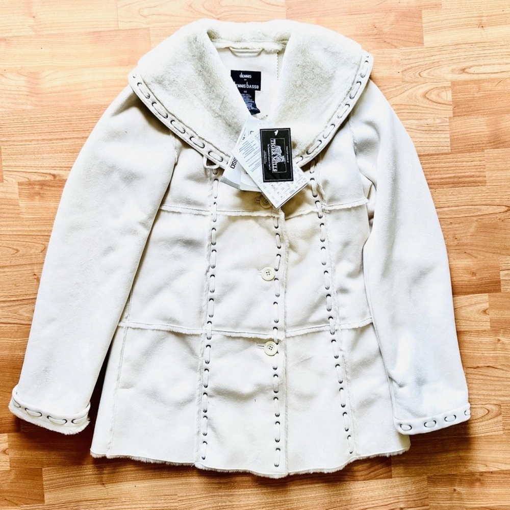 dennis basso Ivory Teddy Jacket with Shearling Collar